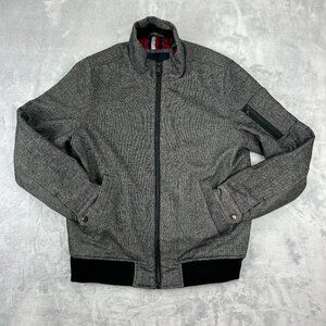 Tommy Hilfiger Bomber Jacket Mens Medium Gray Full Zip Wool Blend Stretch